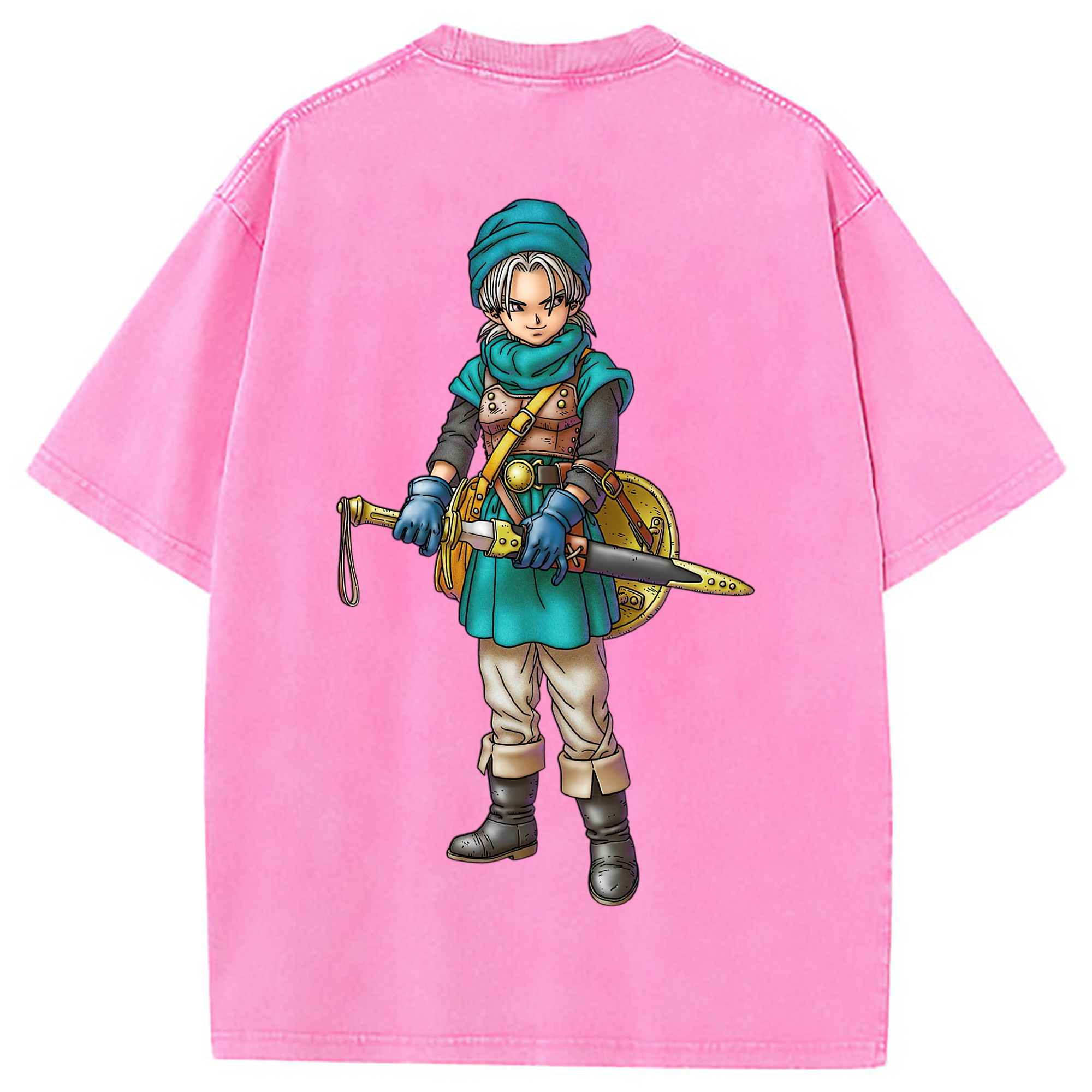 （画像用） ドラゴンクエスト Doragon Kuesuto Dragon Quest 綿100% ヴィンテージ風 半袖Tシャツ（背面プリント）